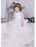 Ivory Satin Tulle Ruffle Tiered Flower Girl Dress